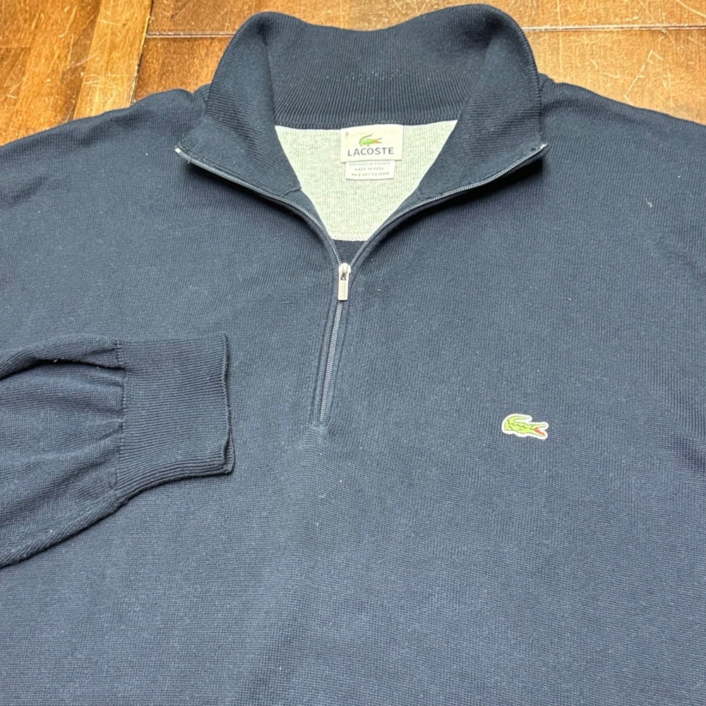 Lacoste 1/4 Zip Pullover Mens Size 9 Navy Blue 4XL Cotton French Design Sweater
